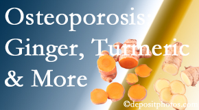 Minster Chiropractic Center presents benefits of ginger, FLL and turmeric for osteoporosis care and treatment.